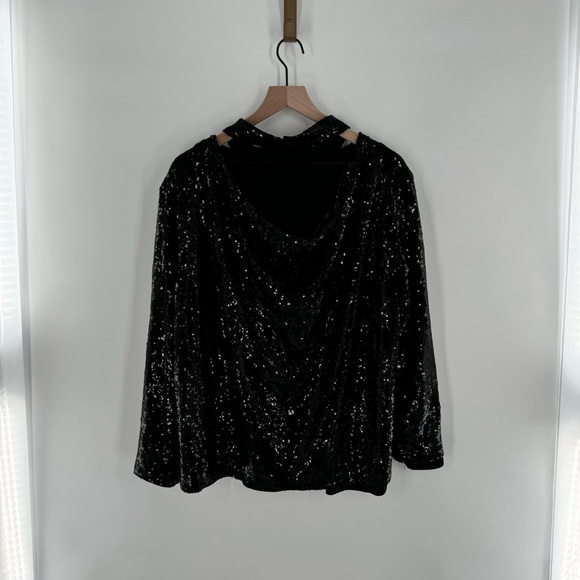 ELOQUII Elements Plus Size Open Cowl Back Sequin Top Size 20 - Picture 3 of 8